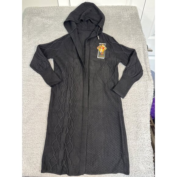 Cashmere Womens Long Black Cardigan Sweater Hoodie W/Cable Knit Pattern Soft - Picture 8 of 16